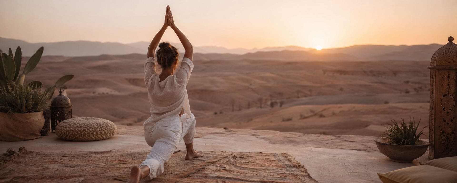 Silvia pratica yoga al tramonto durante un ritiro